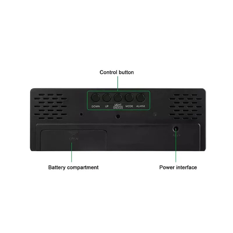 Ceas de masa digital LED DS-3806M, carcasa neagra si afisaj alb 3