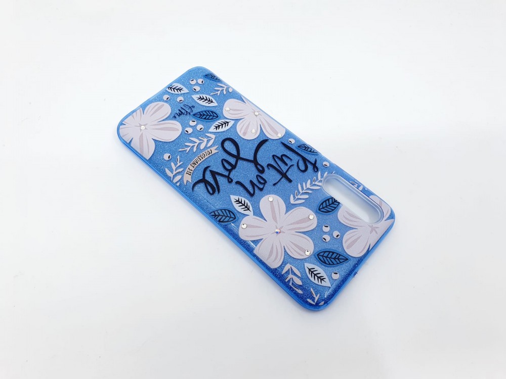 Husa Flowers Glitter pentru Apple iPhone 6 / 6S, cu mesaj, albastra 3