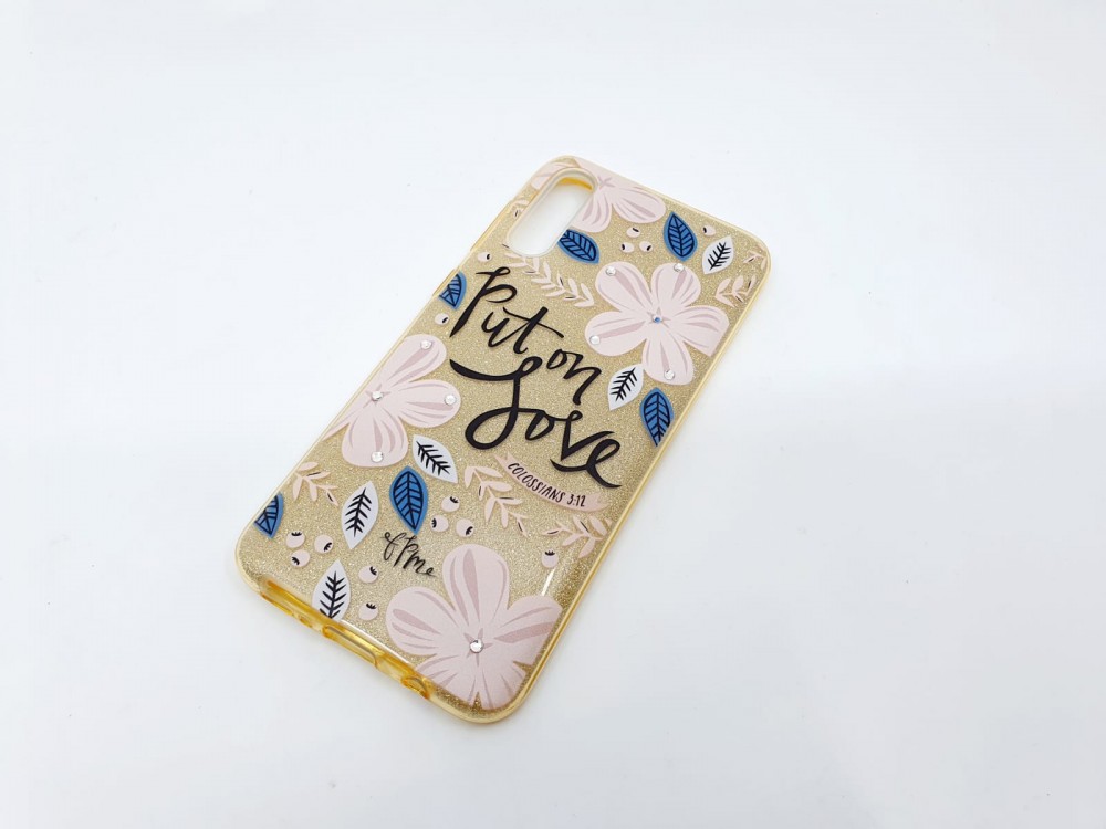 Husa Flowers Glitter pentru Apple iPhone 6 / 6S, cu mesaj, aurie 2