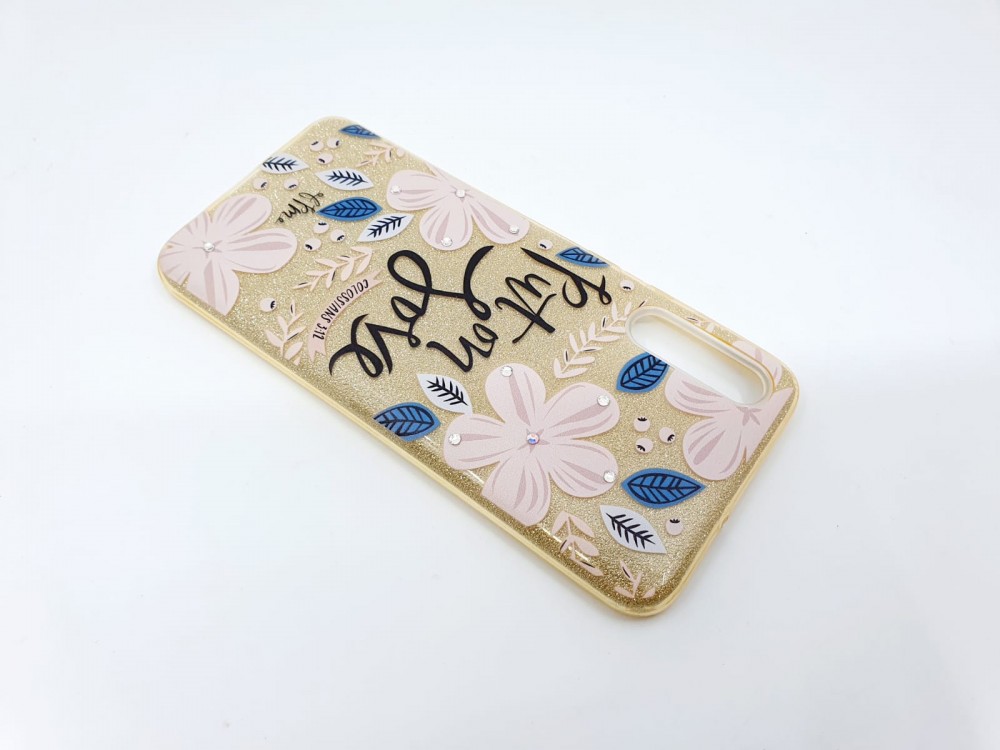 Husa Flowers Glitter pentru Apple iPhone 6 / 6S, cu mesaj, aurie 3