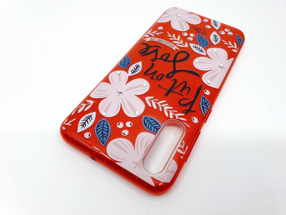Husa Flowers Glitter pentru Apple iPhone 6 / 6S, cu mesaj, rosie 3
