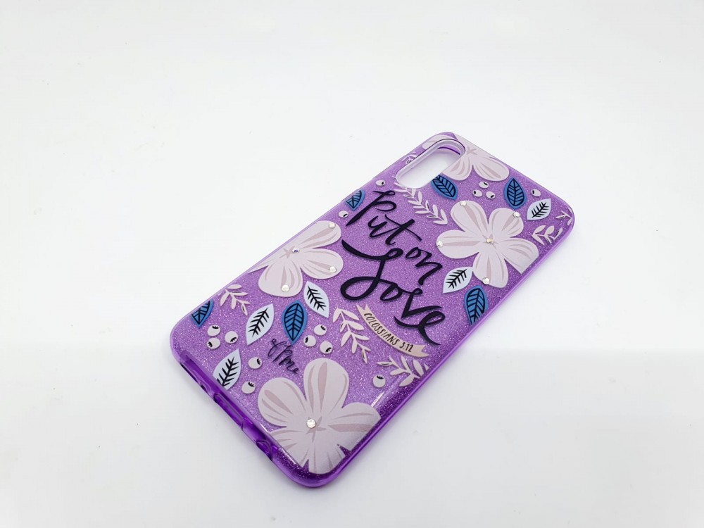 Husa Flowers Glitter pentru Apple iPhone 7 / 8, cu mesaj, mov 2
