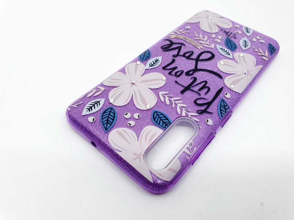 Husa Flowers Glitter pentru Apple iPhone 7 / 8, cu mesaj, mov 3