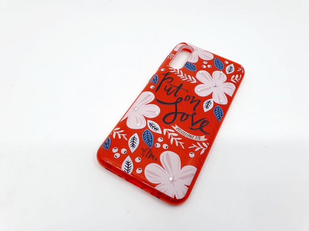Husa Flowers Glitter pentru Apple iPhone 7 / 8, cu mesaj, rosie 2