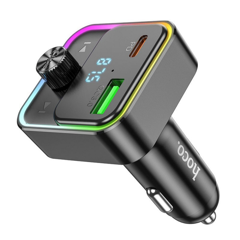Modulator FM Hoco E81, Incarcare 30W, 2 porturi incarcare, Iluminare RGB, Bluetooth, negru 3