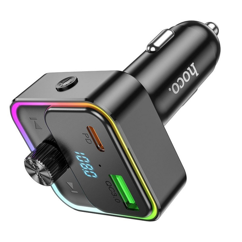 Modulator FM Hoco E81, Incarcare 30W, 2 porturi incarcare, Iluminare RGB, Bluetooth, negru 4
