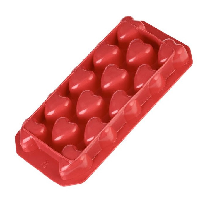 Forma din silicon rosu, model inimi, pentru 14 cuburi de gheata, 22 x 11 x 2.5 cm 2