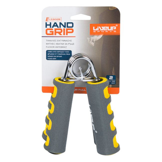 Flexor antrenament antebrat Liveup, manere de spuma, gri/galben (15kg) - 2buc 3