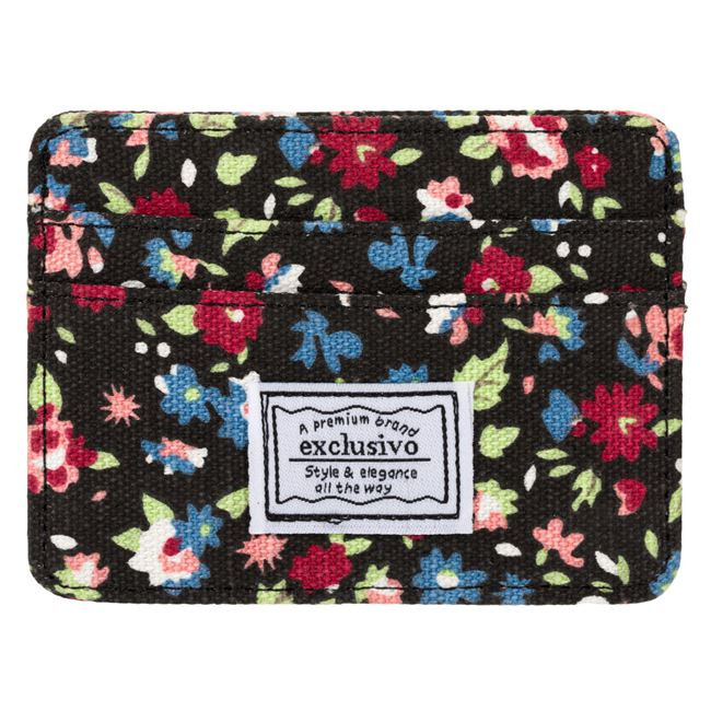 Portofel / ​portcard textil, model floral, protectie RFID, 5 compartimente, 10 x 7.5 cm 2
