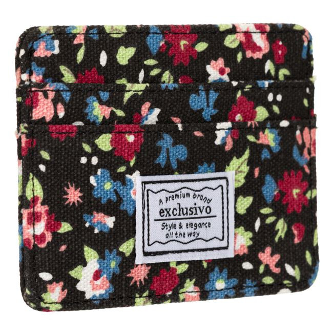 Portofel / ​portcard textil, model floral, protectie RFID, 5 compartimente, 10 x 7.5 cm 3