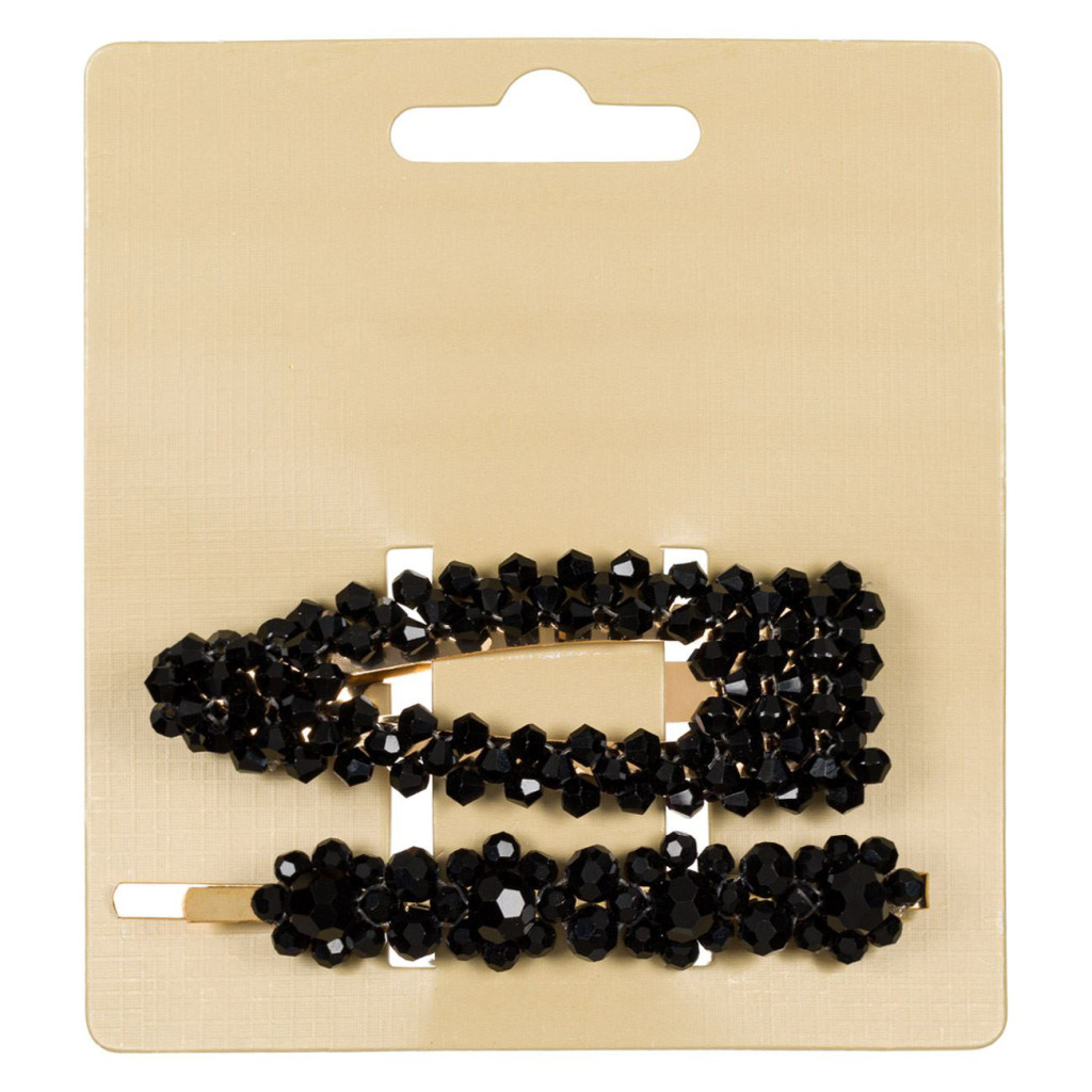 Clama & agrafa par cu pietre negre, 8 cm, 2 bucati 2
