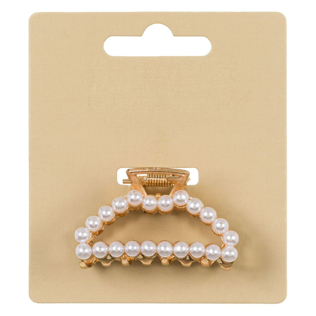Clama de par cu perle albe, aurie, 5 cm 3