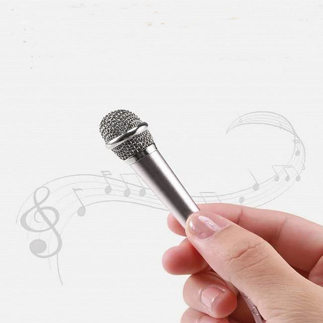 Mini microfon pentru karaoke, podcast, 1.8 x 5.5 cm, conector jack 3.5 mm, argintiu 2