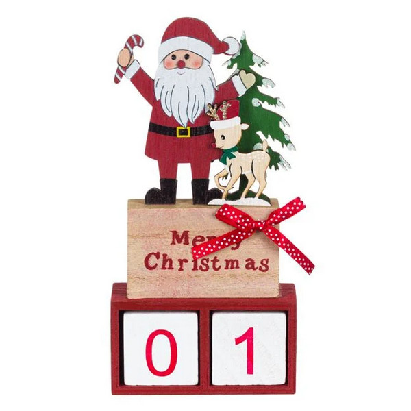 Decoratiune de Craciun din lemn, calendar Mos Craciun, 20 cm 2