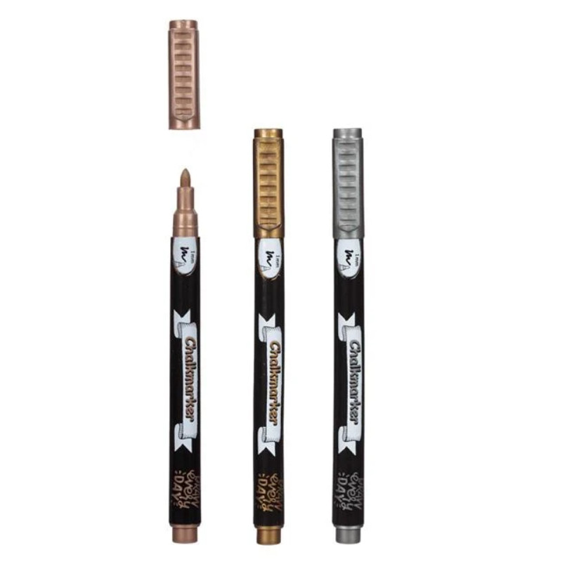 Set 3 carioci creta lichida, varf 1 mm, culori metalizate 2