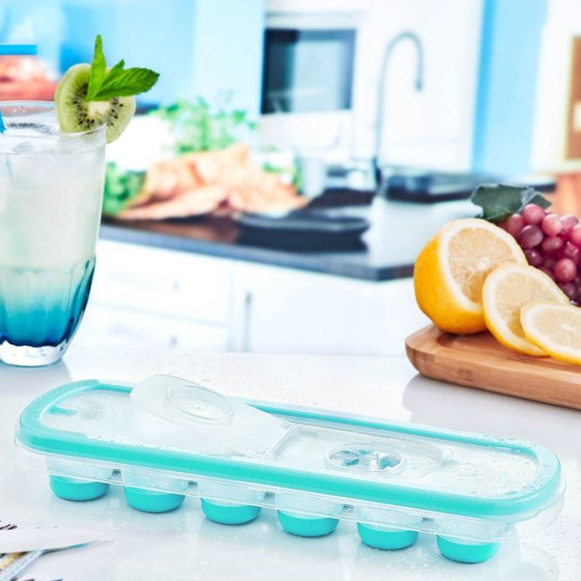 Cutie din silicon pentru cuburi de gheata verde, capac din plastic transparent, 12 compartimente 2