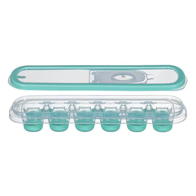 Cutie din silicon pentru cuburi de gheata verde, capac din plastic transparent, 12 compartimente 4
