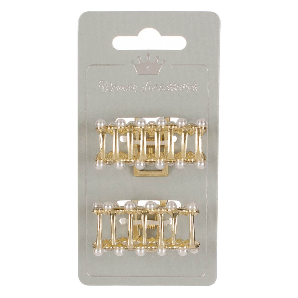 Clame par aurii, cu strass & perle albe, 5 cm, 2 bucati 3