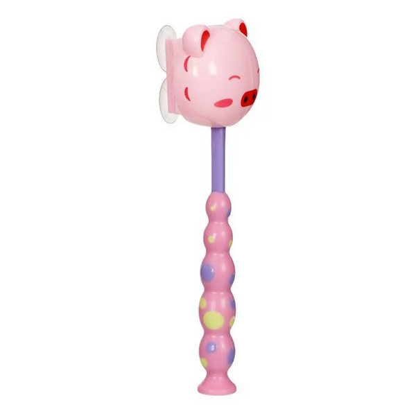 Periuta de dinti pentru copii, roz lila si husa protectie purcelus 3