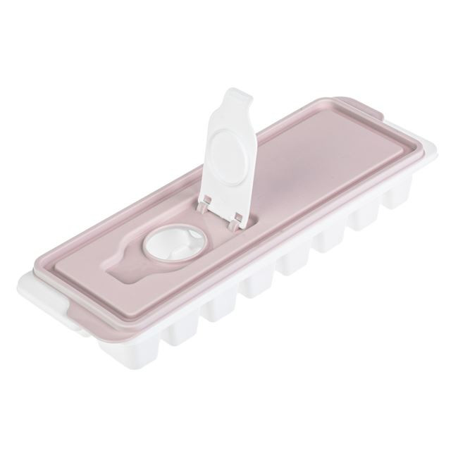Cutie alba din plastic cu capac roz pal, pentru 16 cuburi de gheata 2