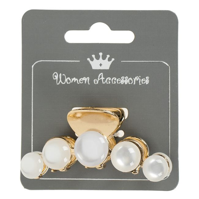 Clama par de culoare aurie, perle albe mari, 6.5 cm 2