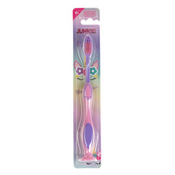 Periuta de dinti pentru copii, Junior, cu ventuza, extra soft, roz 3