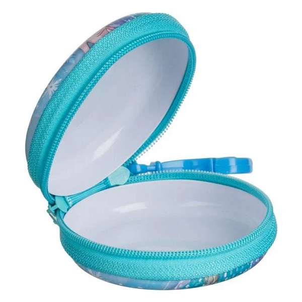 Portofel metalic pentru copii, rotund, model Frozen, cu breloc, 7.5 cm, bleu 2