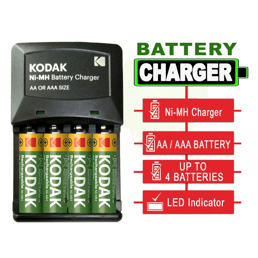 Set Incarcator si 4 baterii, KODAK 620, Ni-MH AA/AAA, 2100mAh, Indicator LED 3