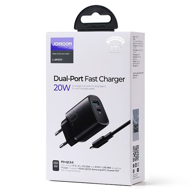 Incarcator casa Joyroom L-QP2011, cablu Type-C inclus, 20W, 1xUSB-C, 1xUSB-A, PD, QC 3.0, negru 2