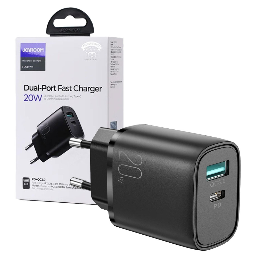 Incarcator casa Joyroom L-QP2011, 20W, 1 x USB-C, 1 x USB-A, PD, QC 3.0, negru 2