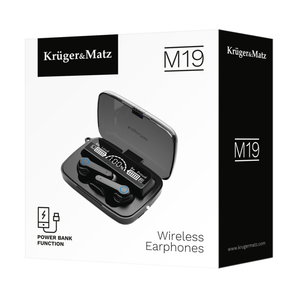 Casti TWS (true wireless) Kruger & Matz M19, Bluetooth 5.3, touch control, negre 5