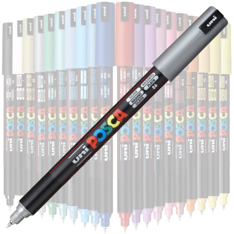 Marker UNI Posca, 0.7 mm, varf fin metalic, gri 2
