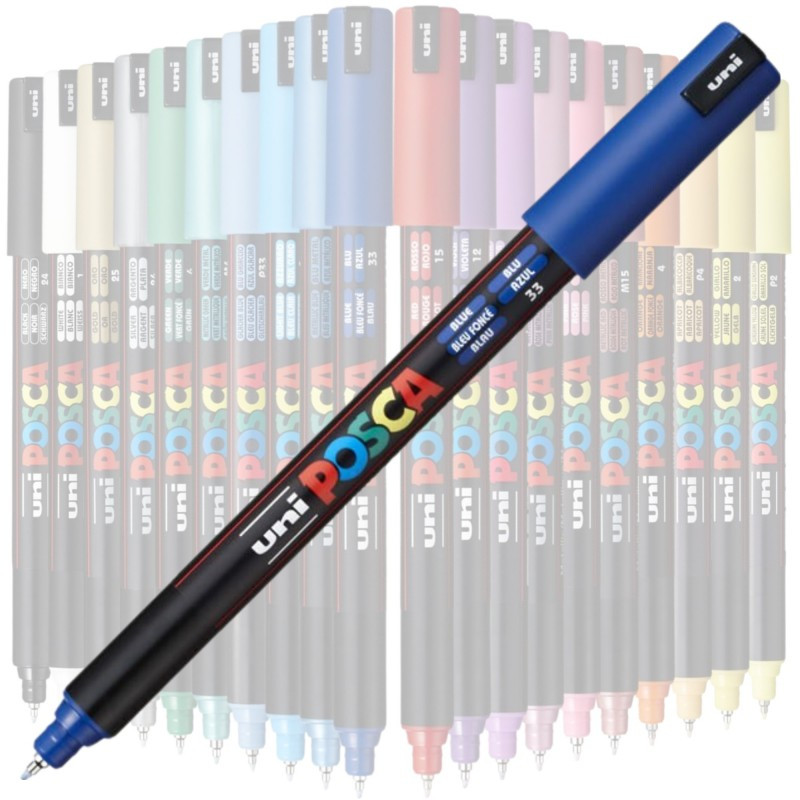 Marker UNI Posca, 0.7 mm, varf fin metalic, albastru 2