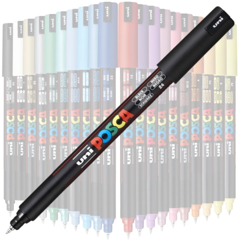Marker UNI Posca, 0.7 mm, varf fin metalic, negru 2