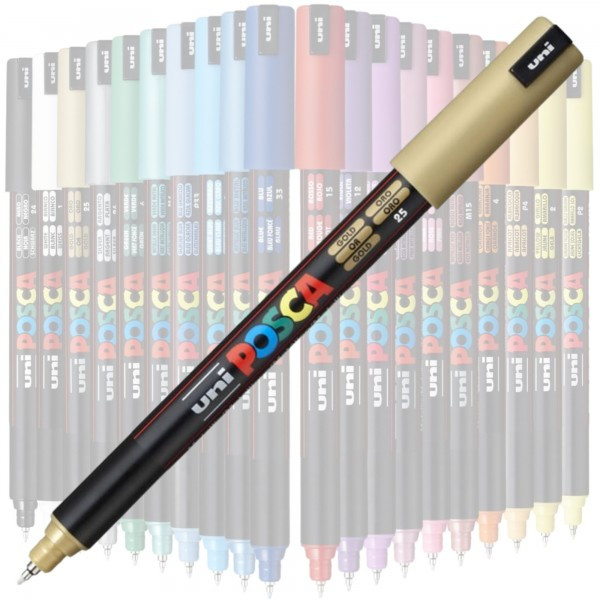 Marker UNI Posca, 0.7 mm, varf fin metalic, auriu 2