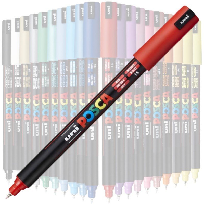 Marker UNI Posca, 0.7 mm, varf fin metalic, rosu 2
