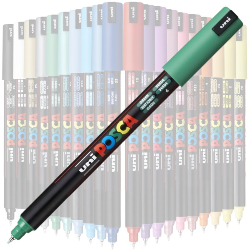 Marker UNI Posca, 0.7 mm, varf fin metalic, verde 2