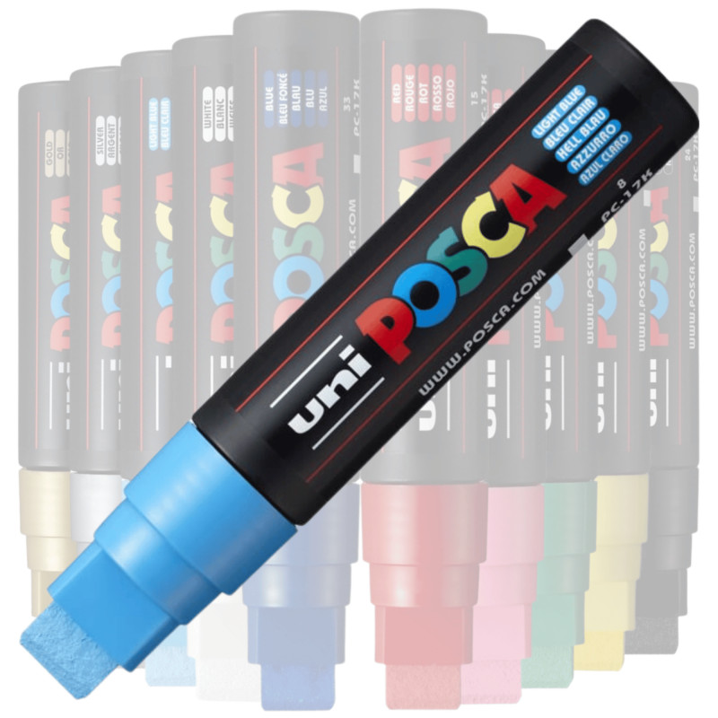 Marker UNI Posca PC-17K, varf tesit, 15.0 mm, albastru deschis 2