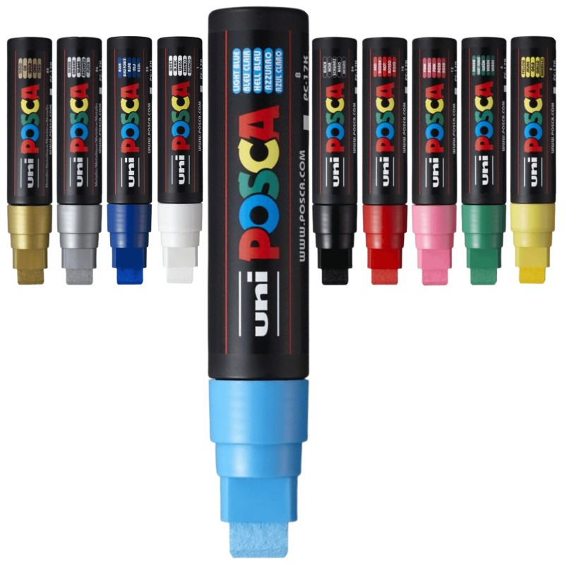 Marker UNI Posca PC-17K, varf tesit, 15.0 mm, albastru deschis 4