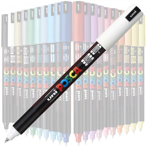 Marker UNI Posca, 0.7 mm, varf fin metalic, alb 2