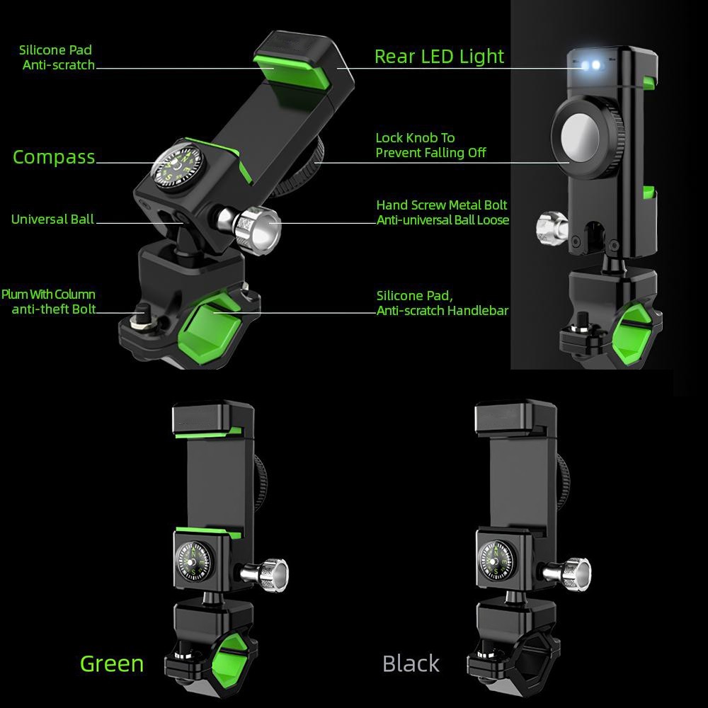 Suport telefon pentru bicicleta Guider Q-003, busola, reglabil, rotire 360, negru 4