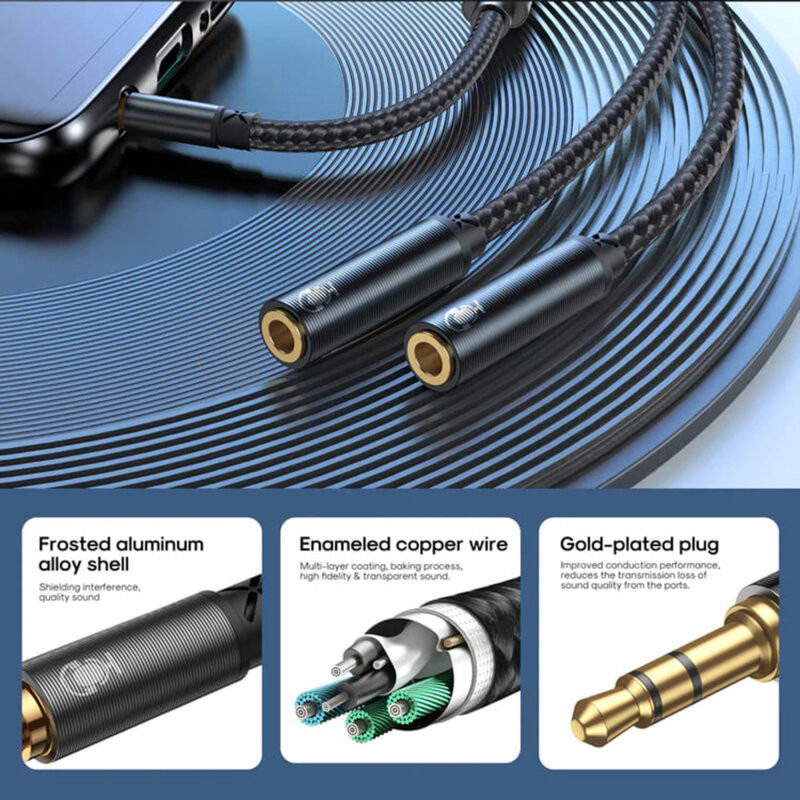 Splitter cablu audio Joyroom SY-A04, 2 x Jack 3.5mm (F) la Jack 3.5mm (M),  20 cm, negru 3