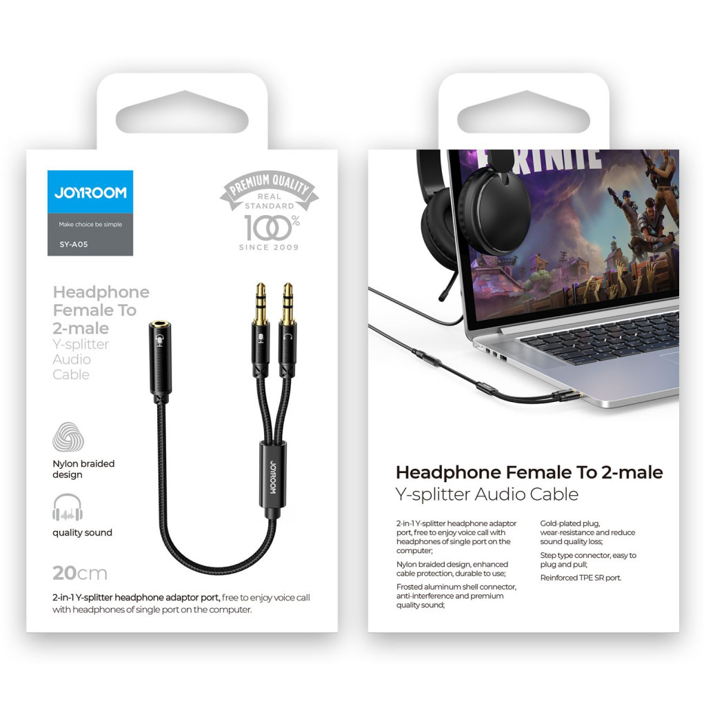 Splitter cablu audio Joyroom SY-A05, 2 x Jack 3.5mm (M) la Jack 3.5mm (F),  20 cm, negru 4