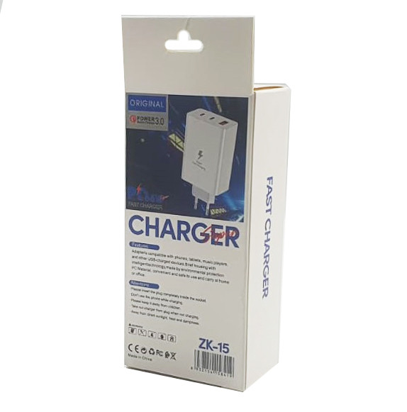 Incarcator telefon ZK-15, 65W,  2 porturi PD/Type-C + 1 port USB, incarcare super rapida, alb 5