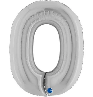 Balon din folie metalizata, 100 cm, argintiu, cifra 0
