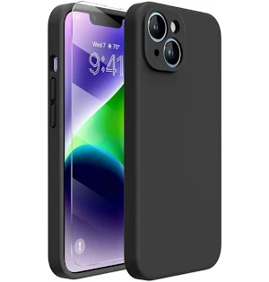 Husa Apple iPhone 14 Luxury Silicone, catifea in interior, protectie camere, negru