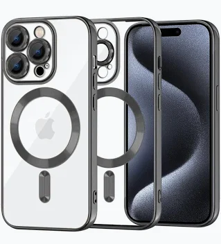 Husa Apple iPhone 15 Pro, Magsafe Electroplating TPU, protectie camera, margini negre