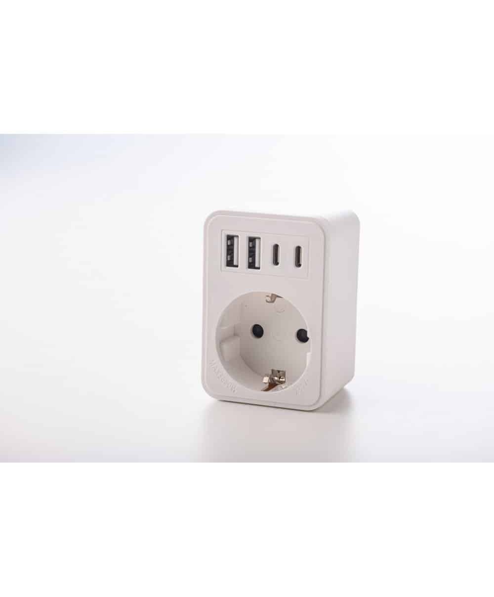 Adaptor simplu 1xSchucko, USB 2xtipA+2xtipC, 16A, 250W, alb Strohm / SM-A-CGZB1U1
