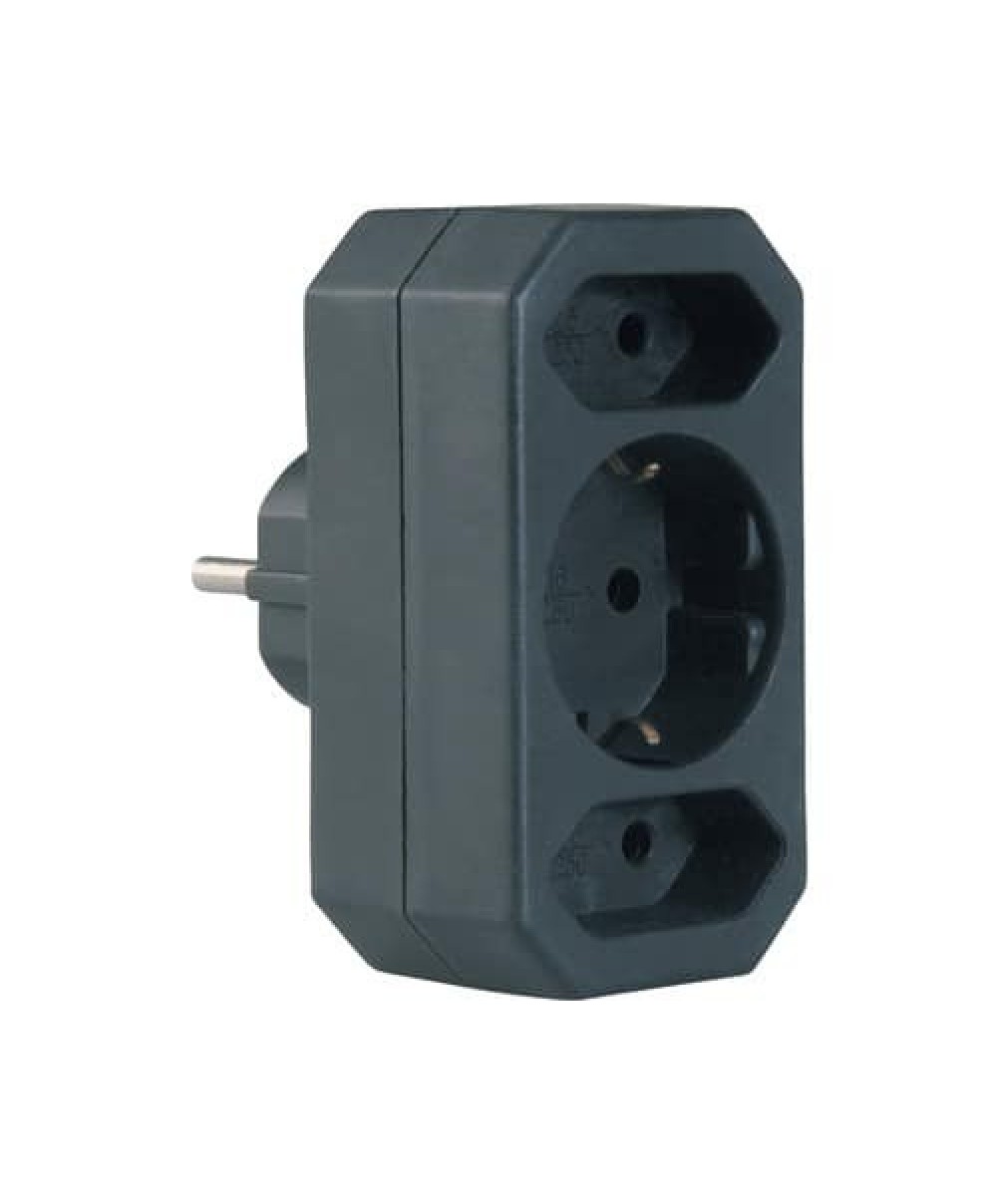 Adaptor triplu 1xSchucko+2xEuro, 16A, 250V negru Strohm / SM-A-GA01012B