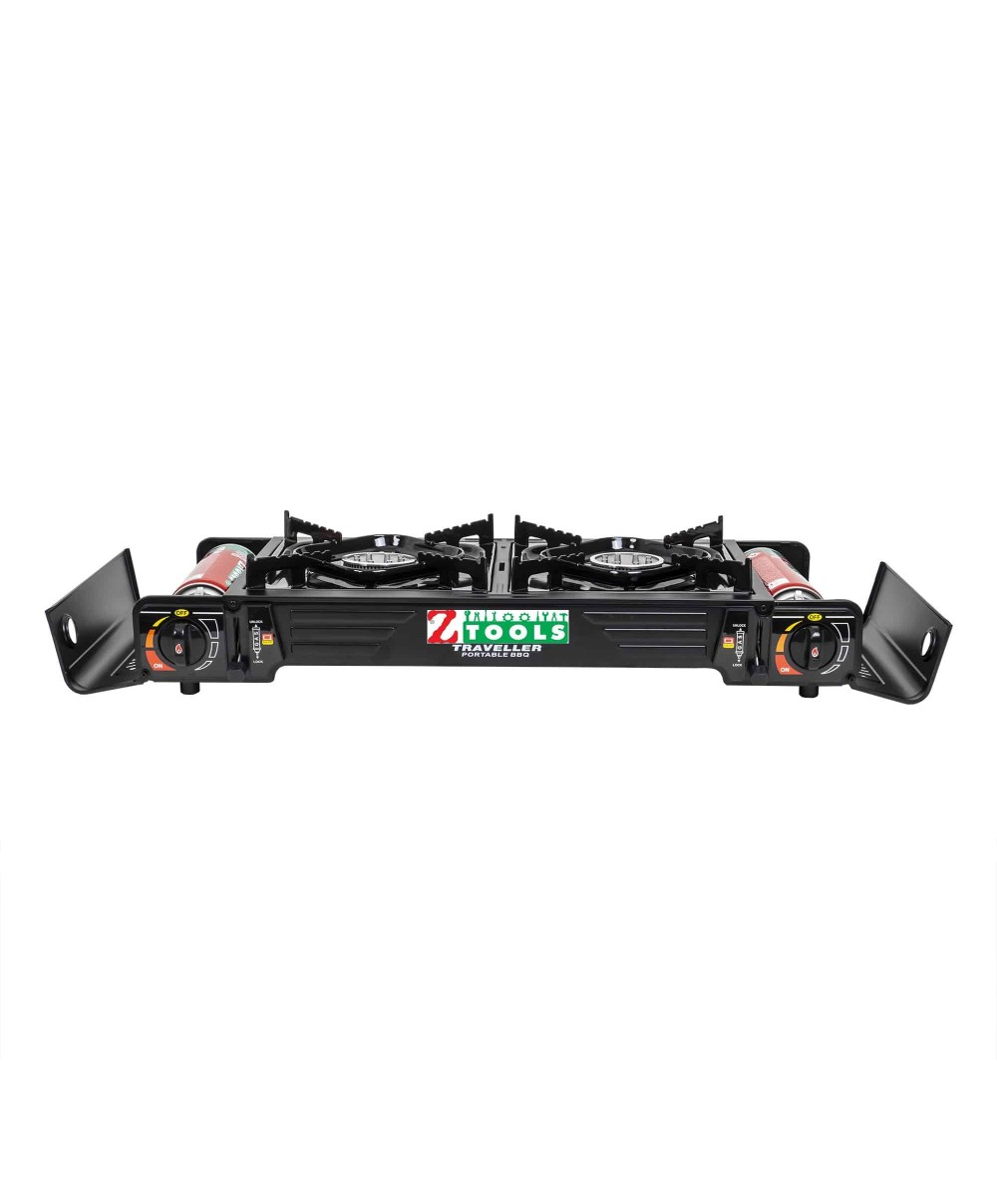 Aragaz camping cu 2 ochiuri, aprindere electrica, putere 2x2.3kw, cu tava gril, spatula, cleste si cutie de transportat / ZTS 5620